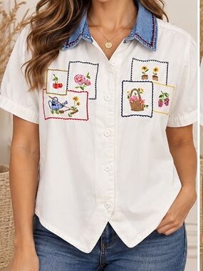 Bobbie Brooks Button-Up Shirt with Contrast Collar